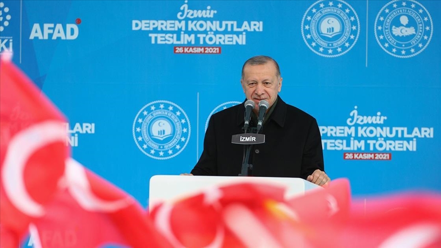 Cumhurbakan Erdoan zmir de deprem konutlarnn tesliminde konutu Bugne kadar ne sz verdiysek yaptk