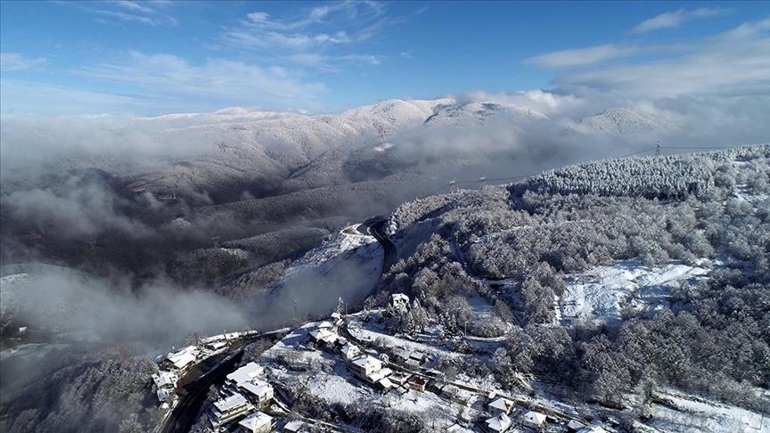 Bolu Da'ndaki kar gzellii drone ile grntlendi