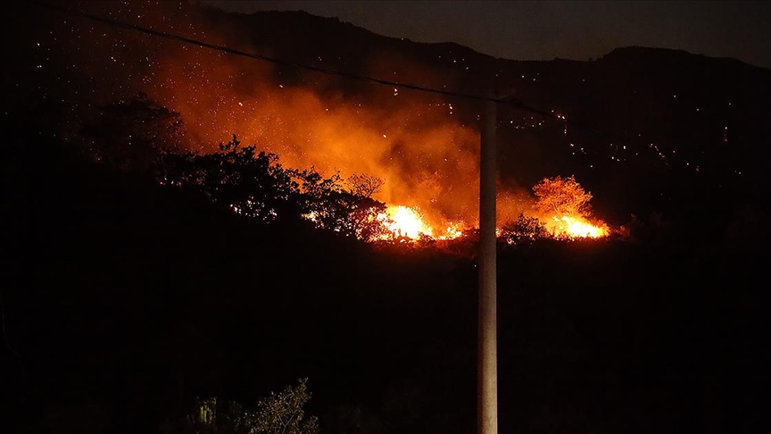 Bodrum'daki makilik ve otluk yangnna havadan da mdahale ediliyor